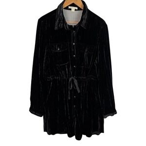 Coldwater Creek Black Velvet Button-Up Dress Shirt L 14-16 Rayon & Silk Striped